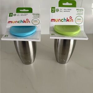 Two Munchkin Miracle 360° Steel 10 Oz Cups - 1 Blue 1 Green